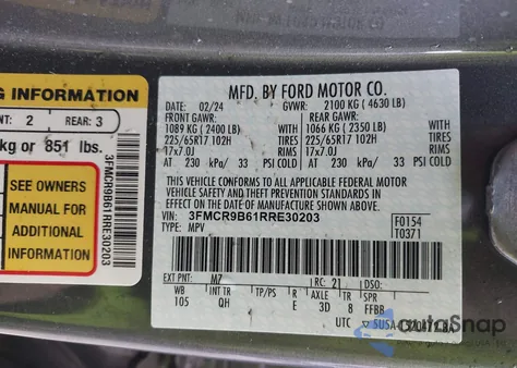 2024 Ford Bronco Sport Big Bend z USA, uszkodzony, nr VIN 3FMCR9B61RRE30203